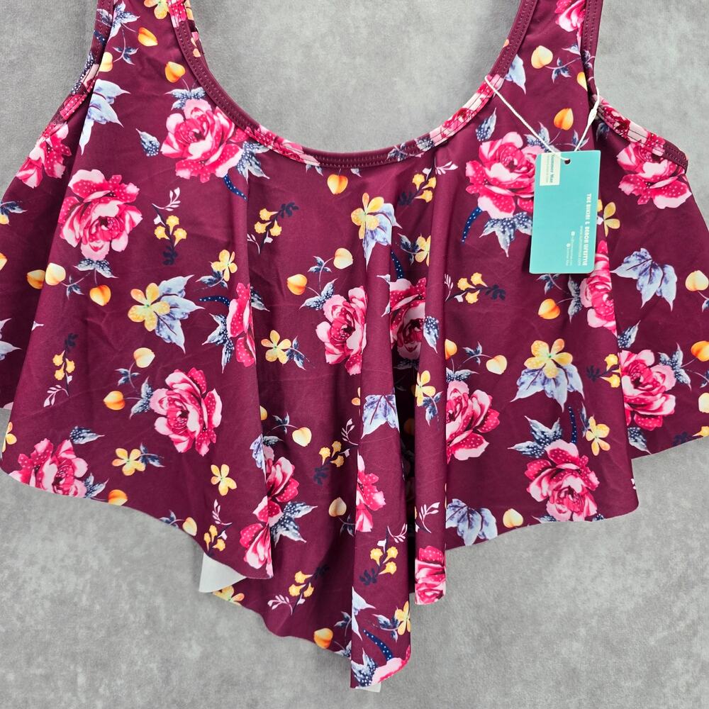 Summer Mae Purple Floral Bikini Swimwear‎ Ruffle Cropped Top L Large - Picture 4 of 6